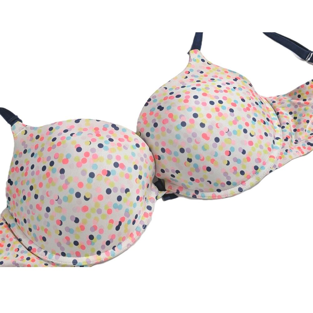 Victoria's Secret Polka Dot Navy Push Up Bra Pigeonnant Padded Size 34DD